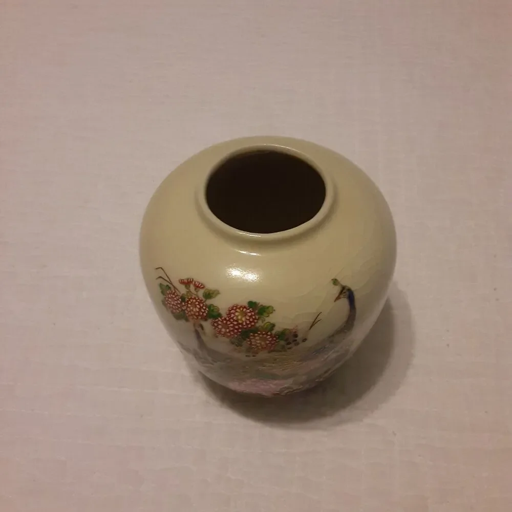 Vintage Asian Peacock Jar/Vase Crazing